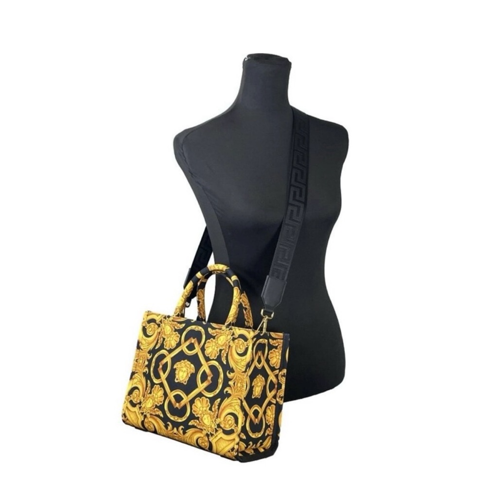 Like New Versace Medusa Baroque Tote / Crossbody bag Black, Gold/ Yellow